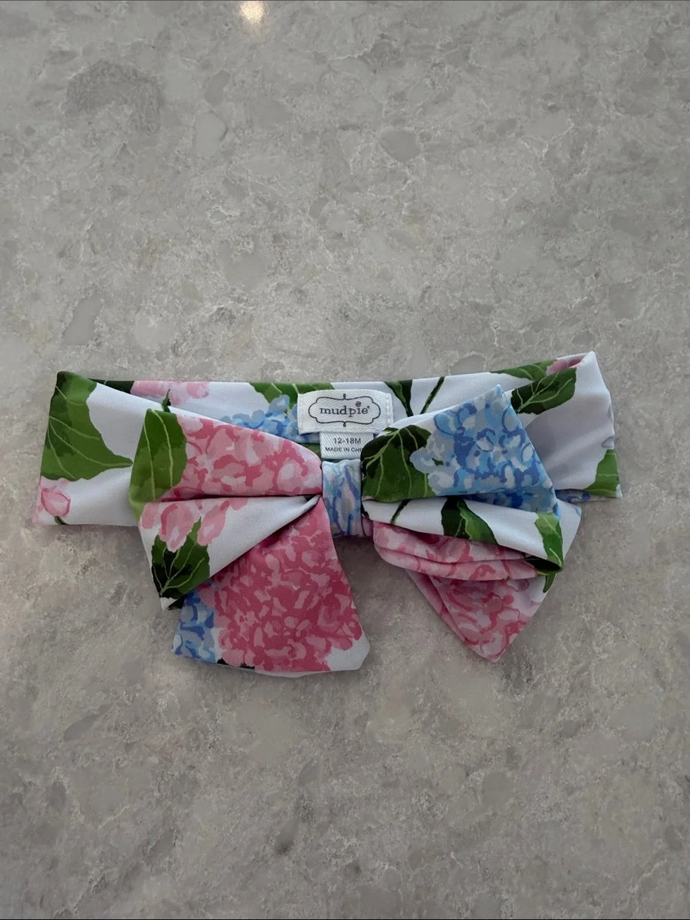 Mud Pie Hydrangea Print Bow Headband in Pink, Blue and Green